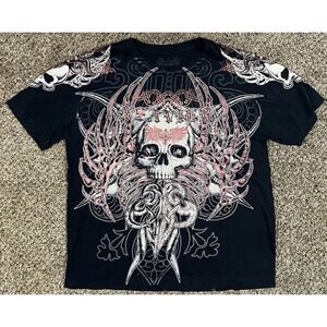 Xzavier T Shirt Black Skull Angel Wings Cross Made In USA Grunge Goth Sz XL
